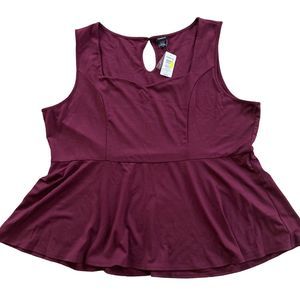 Torrid Size 5 Sweetheart Neckline Ponte Knit Peplum Sleeveless Top Burgundy NWT